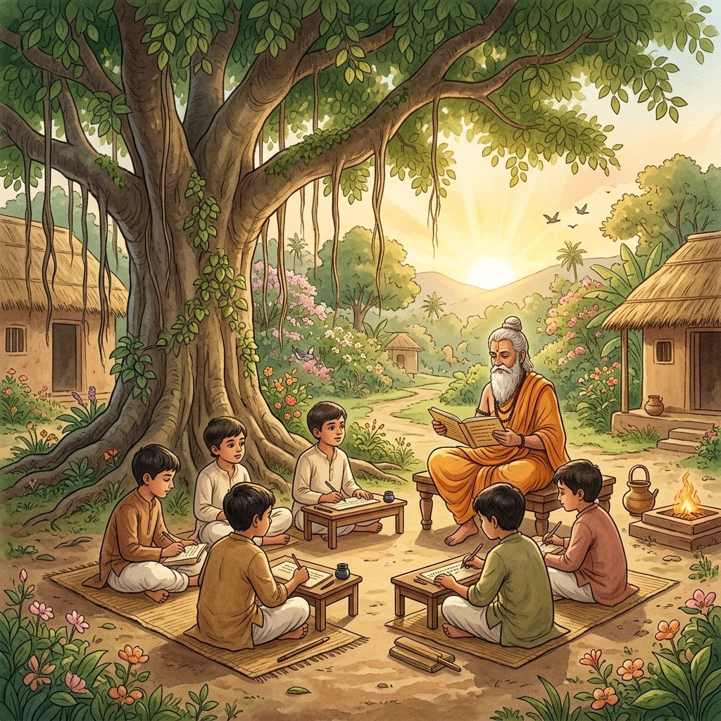 Children learning in ancient Gurukul