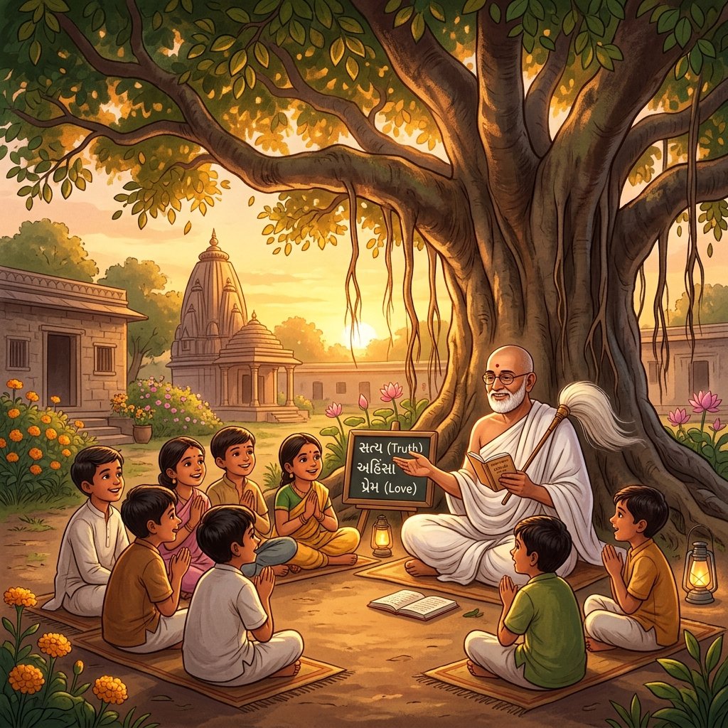 Jain monk teaching values to children